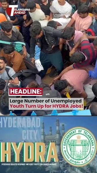 Youth gather at Saroornagar stadium in Hyderabad for HYDRAA recruitment
