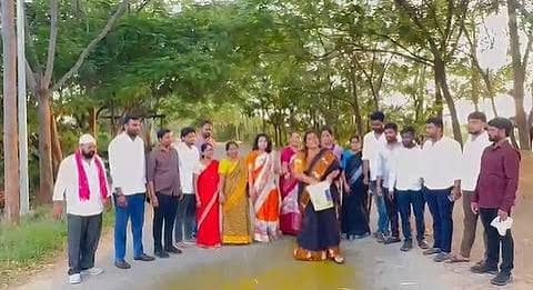 BRS workers purify road used by Congress Dalit workers to reach KCR's farmhouse in Erravelli, sparks row
