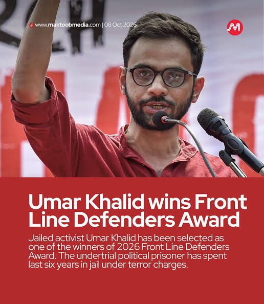 Umar Khalid wins 2026 Human Rights Defenders at Risk award