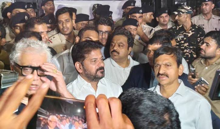 Delhi cops stop Telangana CM Revanth from joining protest