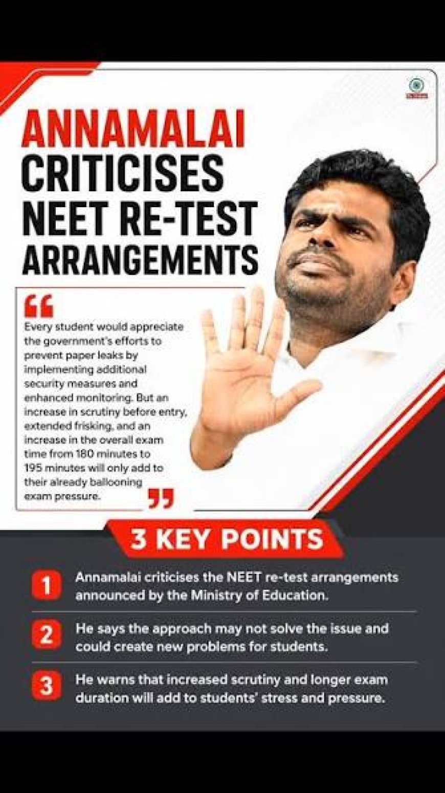Ex-BJP leader Annamalai criticises Centre over 'no accountability' for NEET paper leaks
